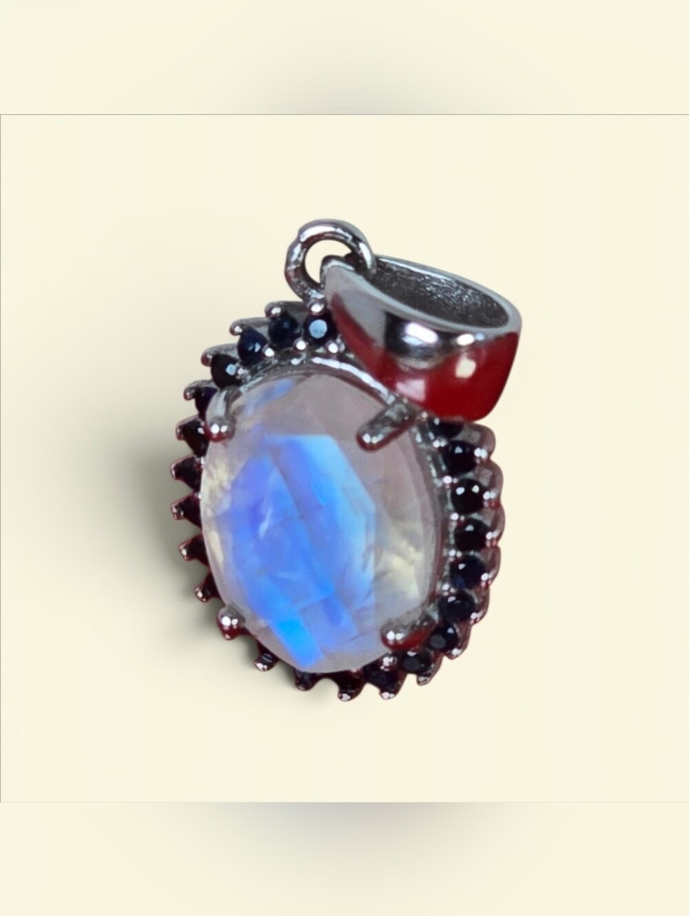 925 Sterling Silver Pendant 1.3x1cm With Natural Moonstone & Sapphire Gems